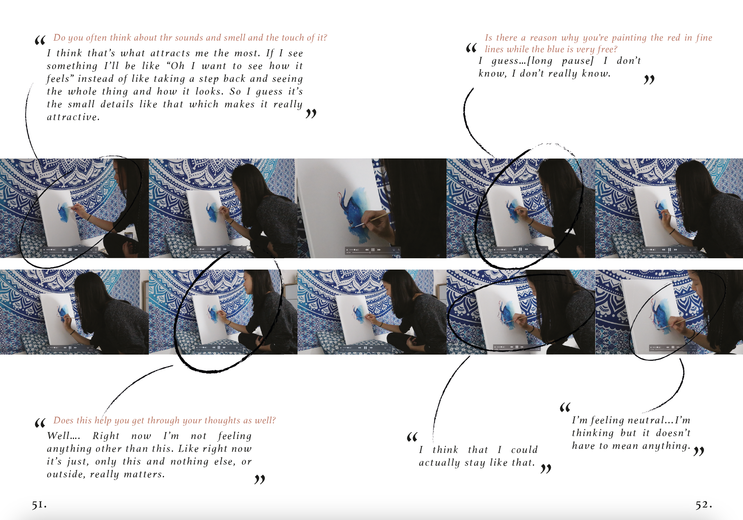 Screenshot of pages of a report showcasing a woman painting, conducting protocol analysis