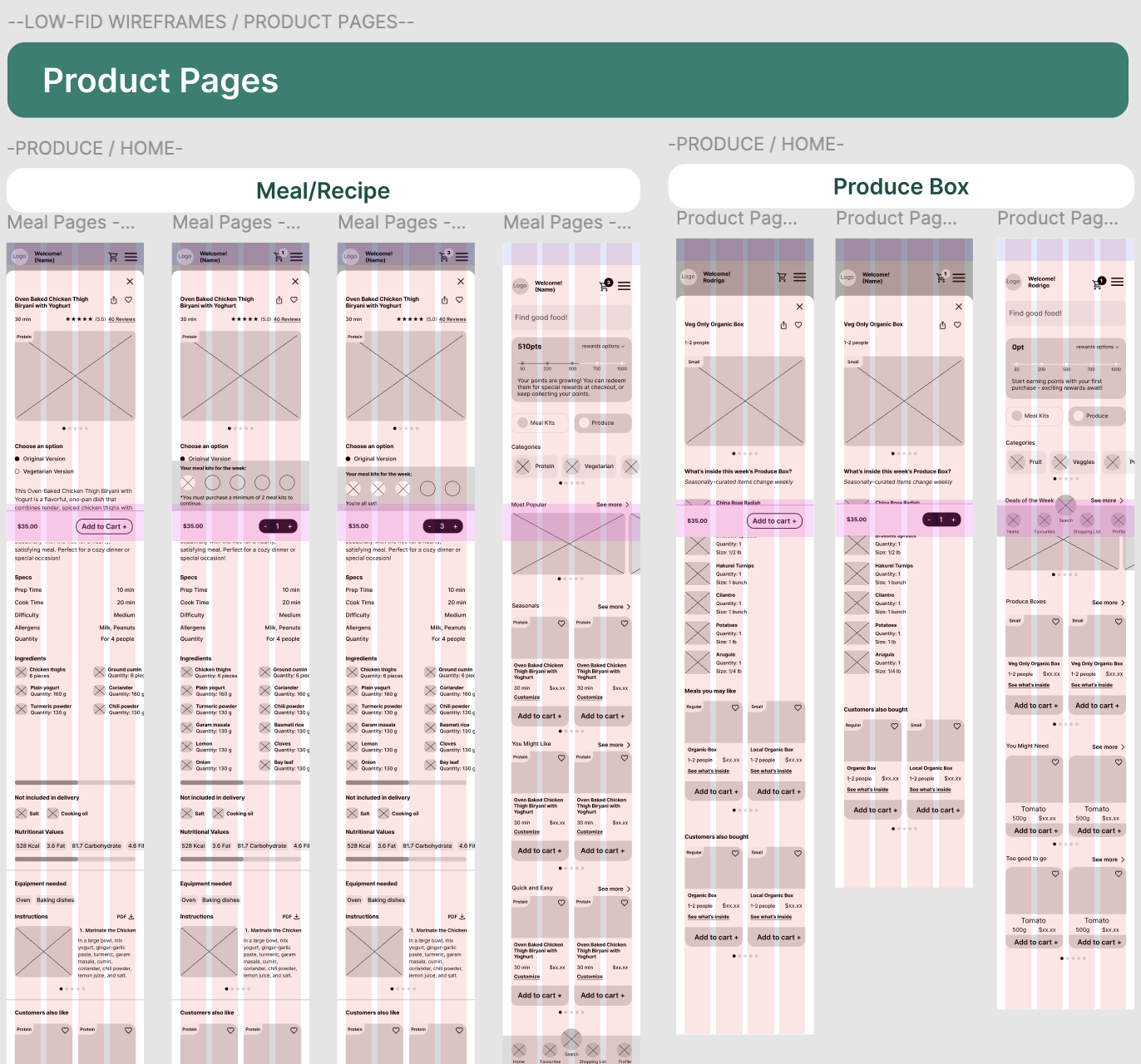 Low-fidelity wireframes for Gaia's Garden native app