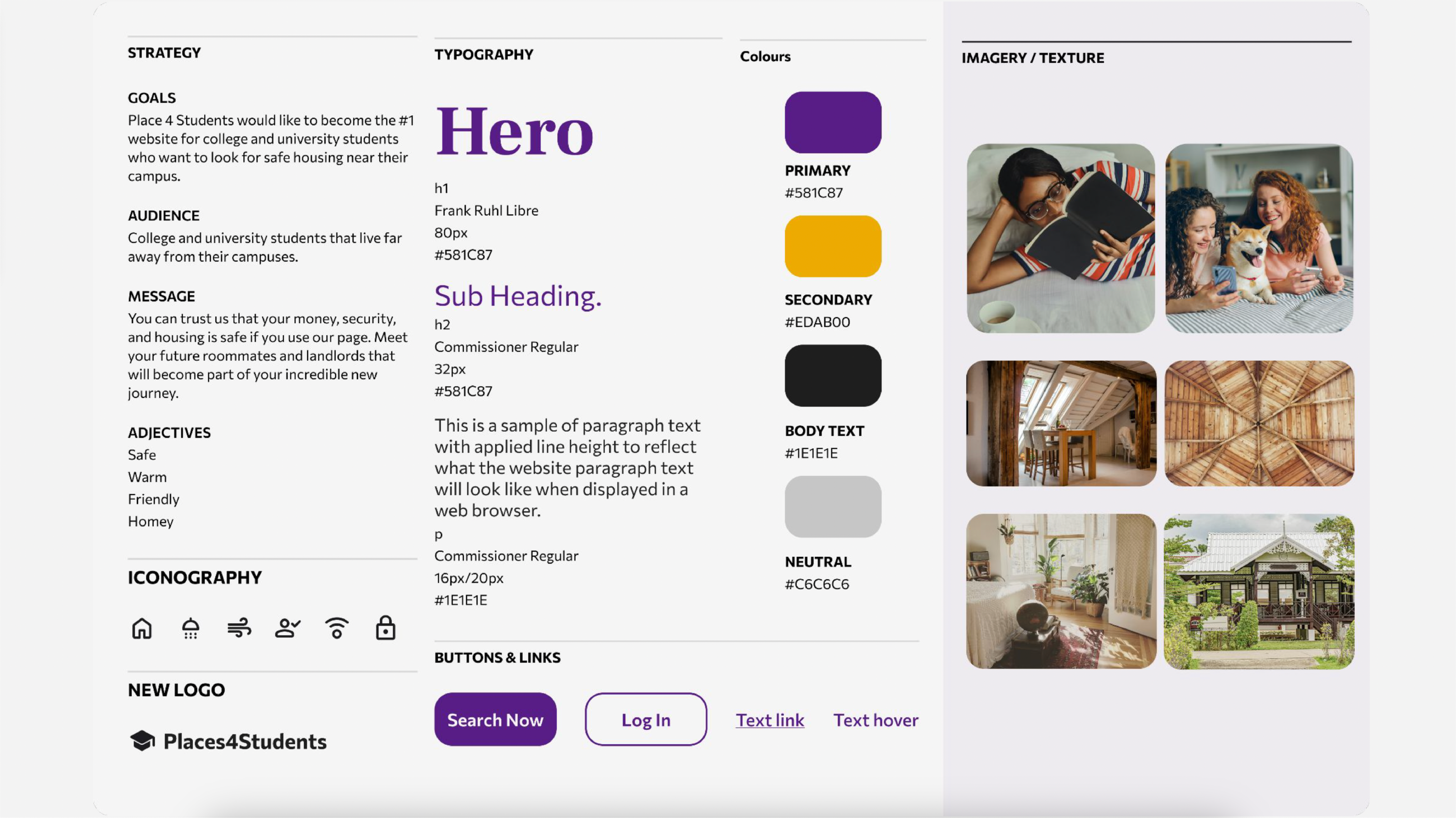 Style tile for the redesign strategy of Place4Students' website