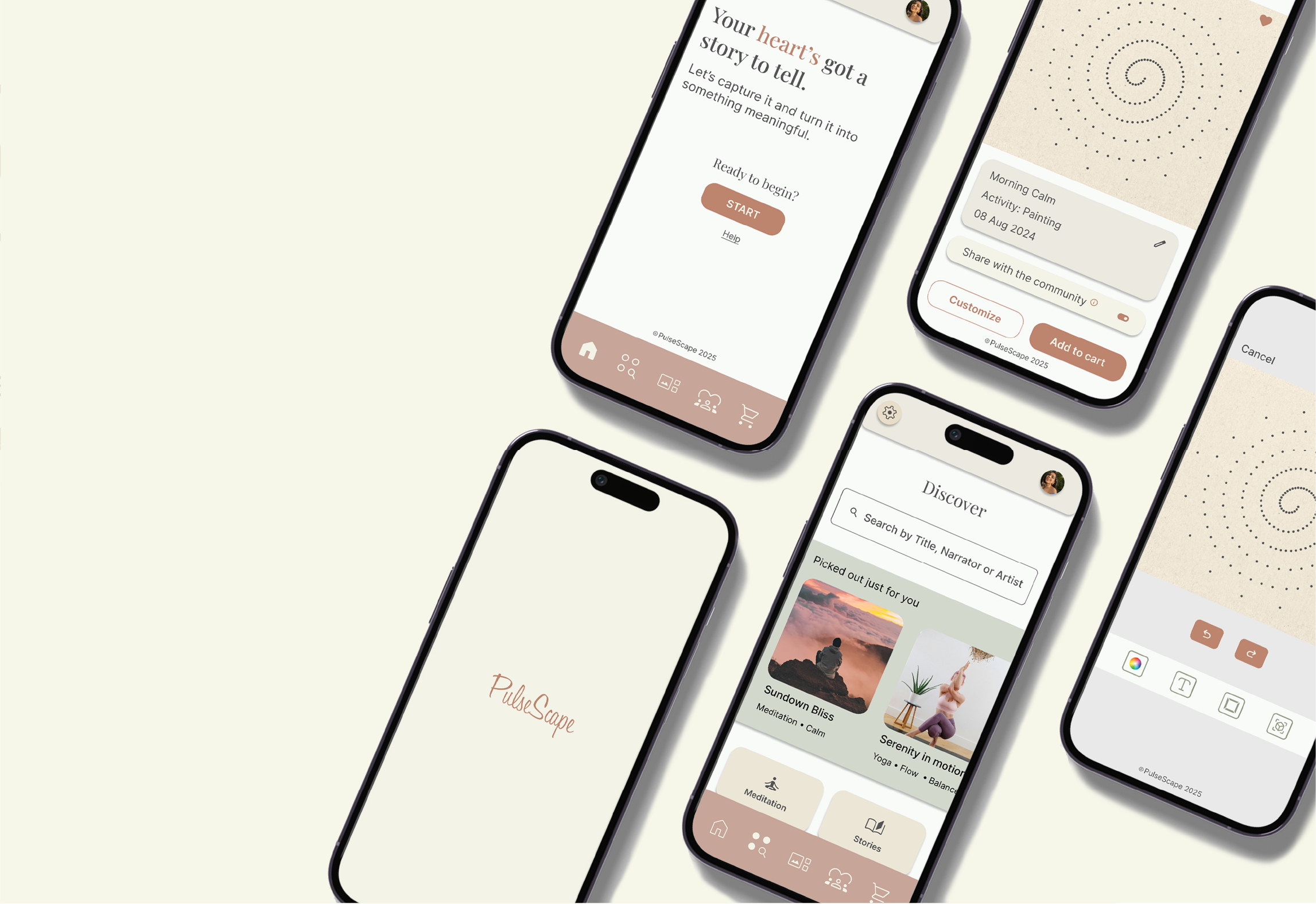 Protoypes of PulseScape App on a pink background